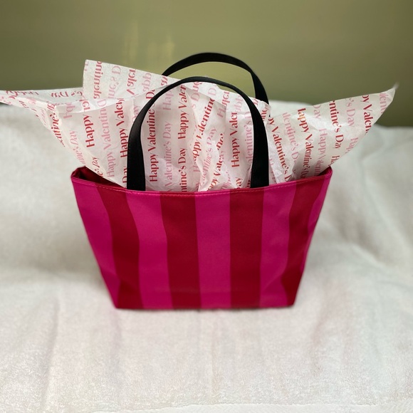 Victoria's Secret Bold Pink Striped Tote - Picture 2 of 6